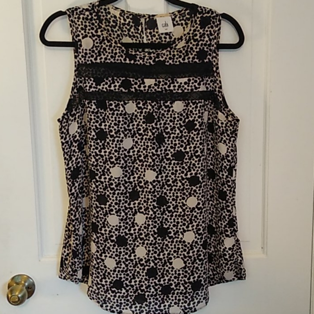 CAbi Jot Polka Dot Sleeveless Top Size Small